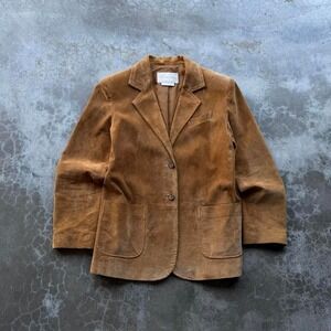 Vintage 90's Genuine Leather Suede Wheat Tan Blazer Suit jacket western style 10